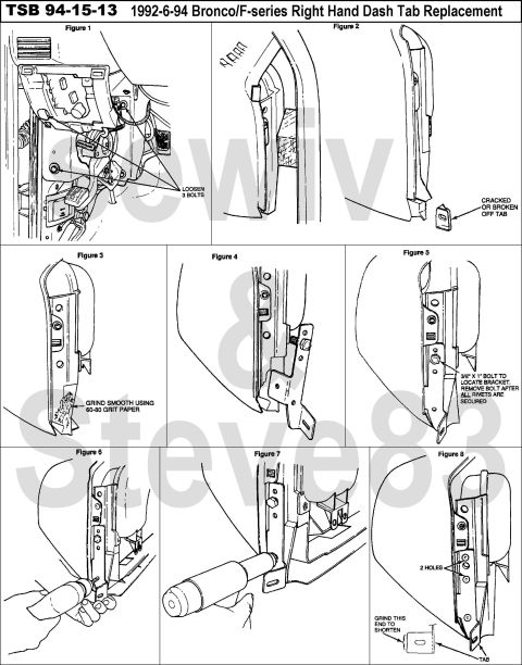 1983 Ford Bronco - TSB 94-15-13 Dash Right Attachment Tab IF THE IMAGE IS TOO SMALL, click it. Publication Date: JULY 27, 1994 LIGHT TRUCK: 1992-94 BRONCO, F…
