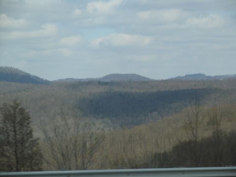 1995 Ford C-350 (Centurion Conversions) - A landscape shot of rolling hills covered in trees, with clouds overhead.