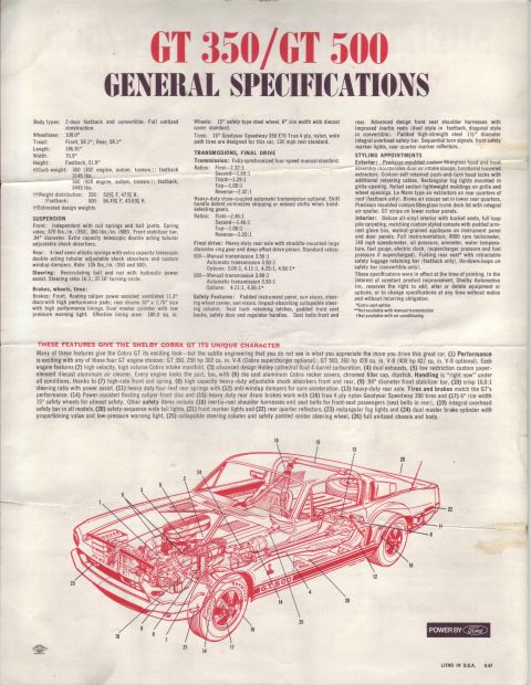 1965 Ford 427 - 68 Shelby Advertisement
