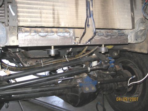 1994 Ford Bronco - Custom radiator support bracket with shocks and tie rods visible. Dated 04/09/2007.