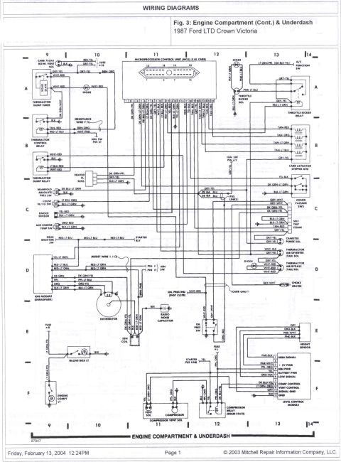 1985 Ford Crown Victoria LTD - This is a wiring diagram for a 1987 Ford LTD Crown Victoria, showing engine compartment and underdash components.
