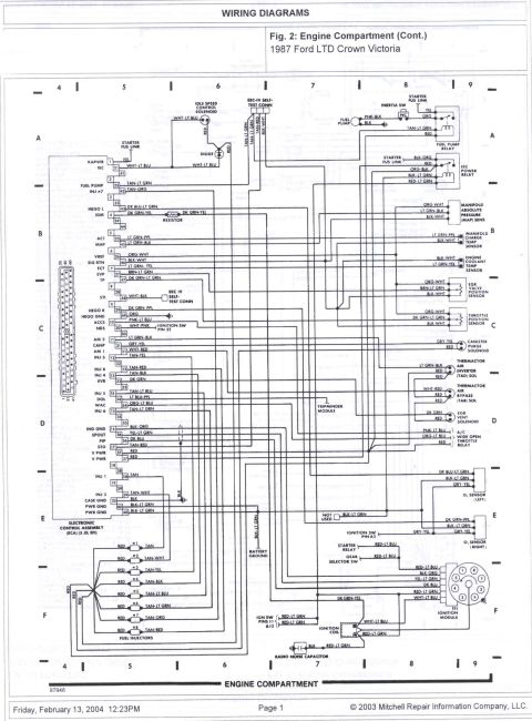 1985 Ford Crown Victoria LTD - This diagram details the engine compartment wiring for a 1987 Ford LTD Crown Victoria.