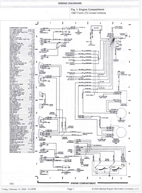 1985 Ford Crown Victoria LTD - This diagram details the engine compartment wiring for a 1987 Ford LTD Crown Victoria.