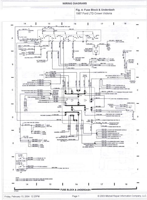 1985 Ford Crown Victoria LTD - This diagram details the fuse block and underdash wiring for a 1987 Ford LTD Crown Victoria.