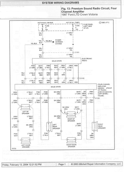 1985 Ford Crown Victoria LTD - This diagram shows the premium sound radio circuit for a 1987 Ford LTD Crown Victoria.