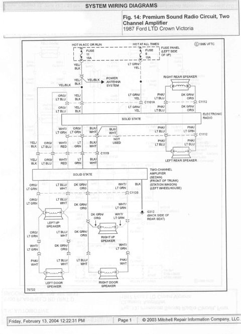 1985 Ford Crown Victoria LTD - System wiring diagram for a 1987 Ford LTD Crown Victoria's premium sound radio circuit.