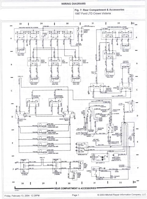 1985 Ford Crown Victoria LTD - This is a wiring diagram for the rear compartment and accessories of a vehicle.