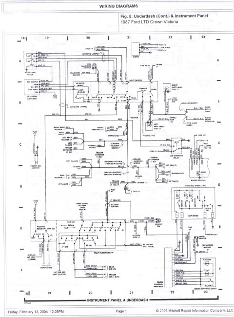 1985 Ford Crown Victoria LTD - This diagram details the underdash and instrument panel wiring for a 1987 Ford LTD Crown Victoria.
