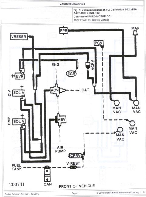 1985 Ford LTD Crown Victoria - Engine vacuum routing for the 5.0L 1987 Crown Victoria showing EVR, EGR, ACV, ABV, CPRV and CANP connections to manifold vacuum and the air…
