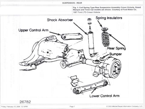 1985 Ford Crown Victoria LTD - Diagram of rear suspension assembly for Crown Victoria, Grand Marquis, and Town Car models.