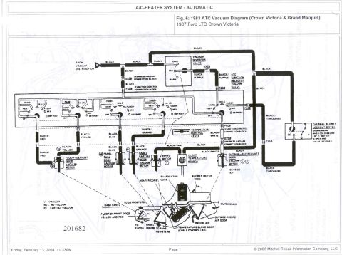 1985 Ford LTD Crown Victoria - 1983 automatic temperature control vacuum routing for Crown Victoria/Grand Marquis showing function-control valve, mode-door motors and tem…