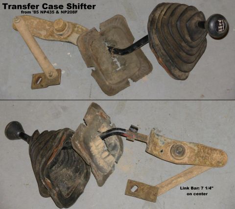1983 Ford Bronco - T-case Shifter from '85 NP435 & NP208F. Link bar is 7 1/4" on center. [url=http://www.supermotors.net/registry/media/831123] http://ww…