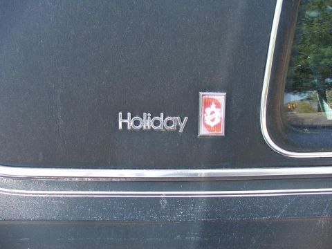 1991 Ford LTD Crown Victoria - A close-up of a 'Holiday' emblem on a car's trunk, with a decorative badge next to it.