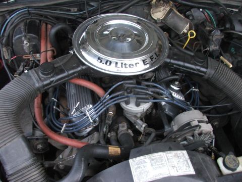 1985 Ford LTD Crown Victoria - Close-up view of a car's engine compartment, highlighting the air filter and various engine components.