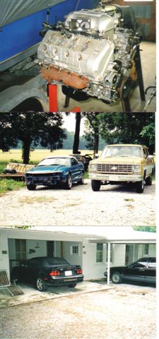 1972 Ford Ranchero - A collection of vehicles and an engine are shown in different outdoor and carport settings.