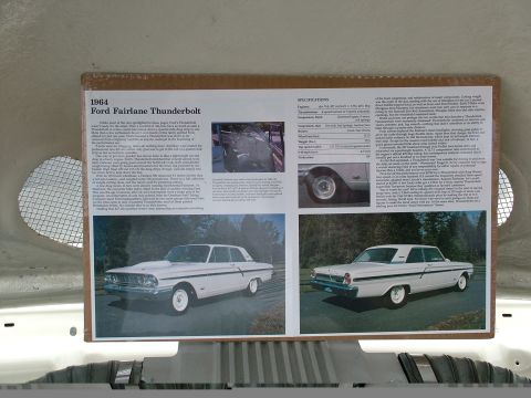 1972 Ford Ranchero - This document describes the 1964 Ford Fairlane Thunderbolt, including specifications and images.