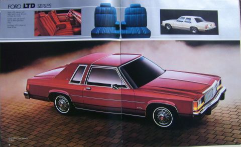 1982 Ford Crown Victoria LTD - This brochure page displays a red coupe with a detailed grille and chrome accents.
