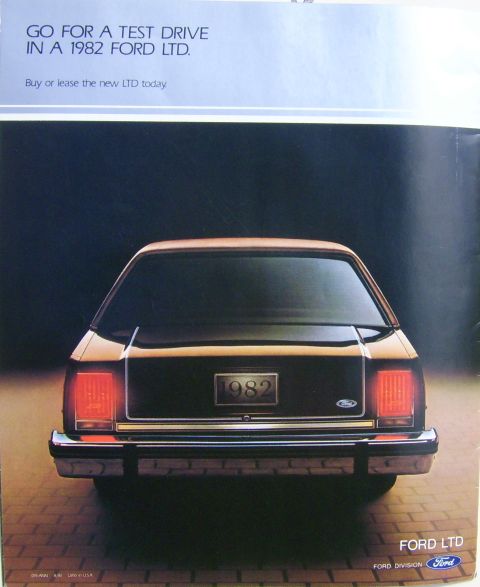 1982 Ford Crown Victoria LTD - This brochure image shows the rear of a 1982 Ford LTD sedan.
