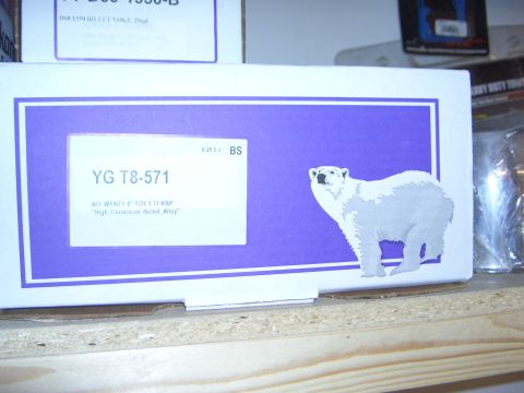 1974 Ford Bronco - Box labeled YG T8-571 with a polar bear graphic and material description.