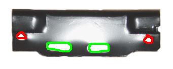 1990 Ford Bronco - The Factory 1992-96 Bumper Mount, The Mounting To The Frame Bolts Go Through The Green Holes (In To The Holes Marked In Yellow On The Modif…