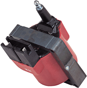 1990 Ford Bronco - This is a close-up view of an automotive ignition coil, a crucial component for spark plug operation.