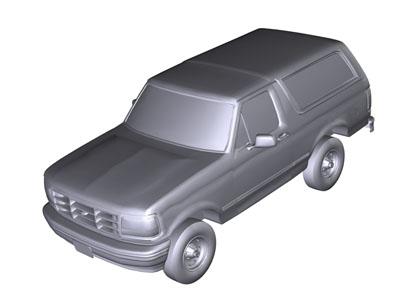 1990 Ford Bronco - A 3D rendering of a 1990 Ford Bronco, presented in a 3/4 front perspective. The image includes a watermark for Supermotors.net.