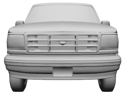 1990 Ford Bronco - The front grille and headlights of a light gray Ford truck are shown in a straight-on view.