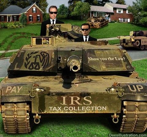 1972 Ford Ranchero - Tanks with men in suits are shown, one labeled IRS TAX COLLECTION.