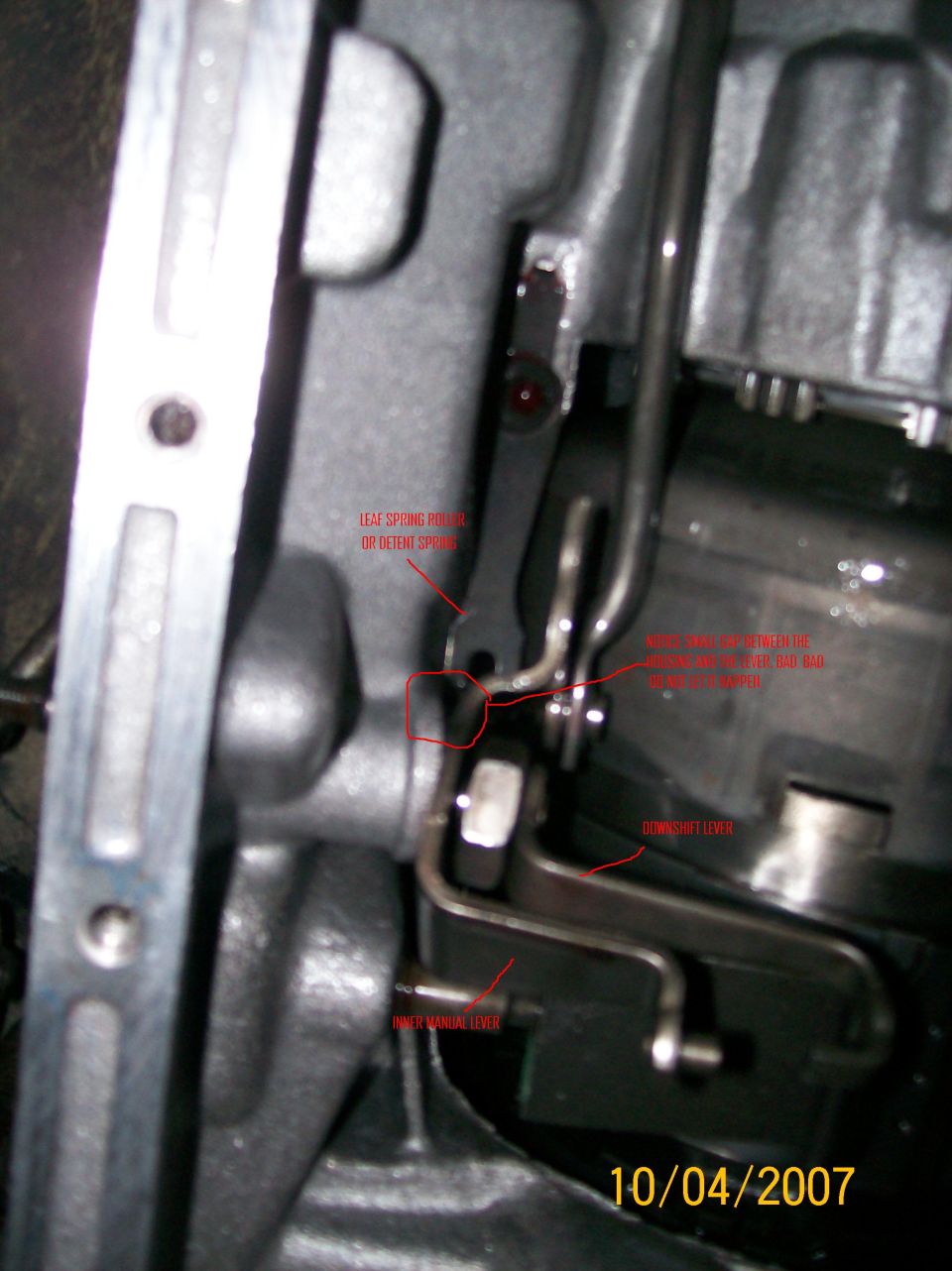 Transmission part with red annotations and date 10/04/2007