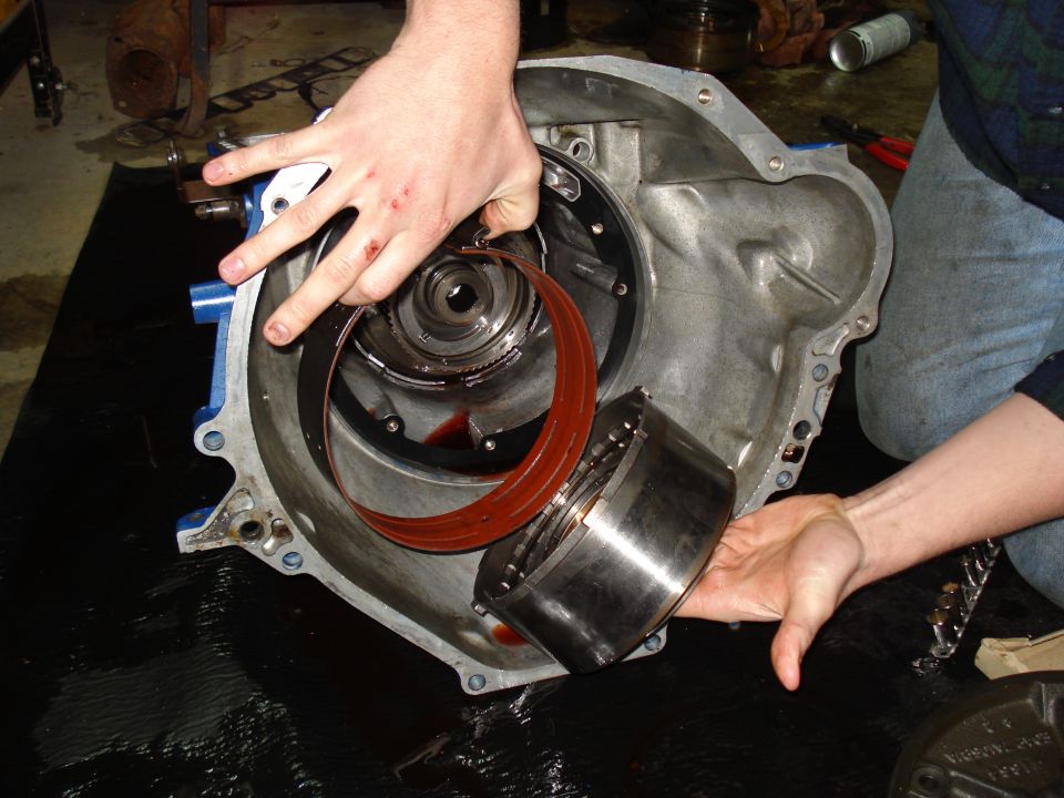 Transmission clutch pack and drum removed from housing