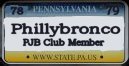 1978 Ford Bronco - A Pennsylvania license plate with custom text, indicating club membership and year markers.