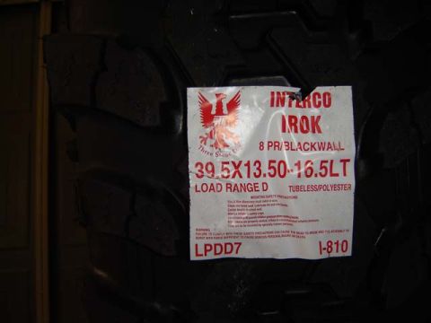 1971 Ford Bronco - A close-up of an Interco Irok tire shows its size and load range information.