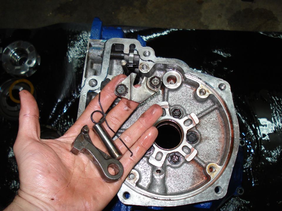 Transmission part with hand holding lever and spring