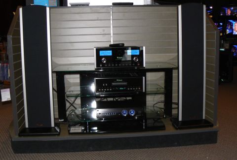 2006 Ford E350 - Audio system setup with speakers and electronic components on display.