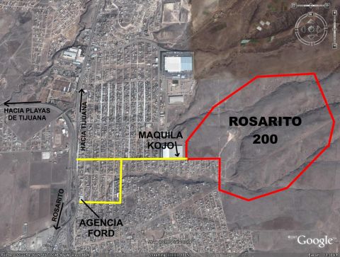 1992 Ford Explorer - Aerial map of Rosarito, Mexico, with points of interest and routes highlighted, including a Ford dealership.