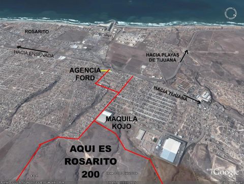 1992 Ford Explorer - This aerial image displays a map of Rosarito, Mexico, with various locations marked and labeled.