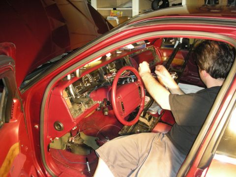 1992 Ford Crown Victoria - Dashboard and interior of a 1992 Ford Crown Victoria undergoing work.
