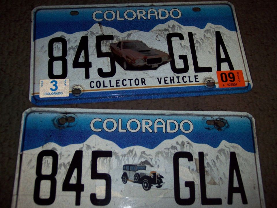 Pair of Colorado Collector Vehicle license plates numbered 845 GLA