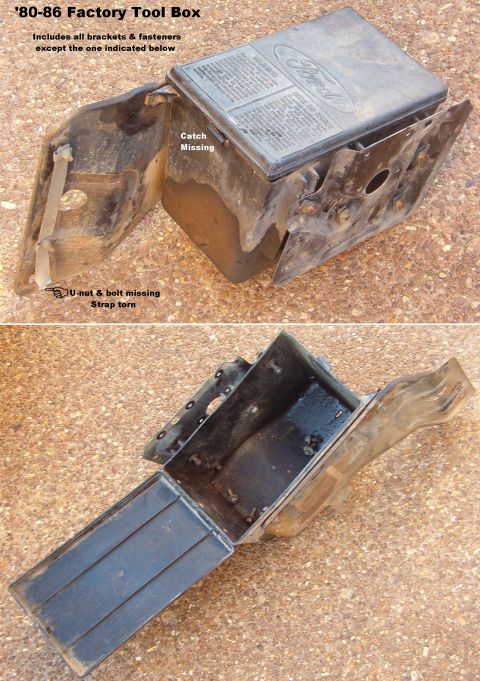 1983 Ford Bronco - SOLD Factory Underhood Tool Box (EOTZ-1046100-A) & bracket (EOTZ10461A08A) for '80-86 Bronco & F-series. Will not fit '87-up due to air fil…