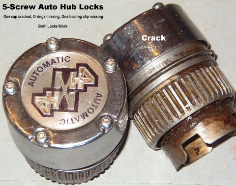 1983 Ford Bronco - 5-Screw Auto Hub Locks I have replaced the cracked cap; both O-ring seals are missing, one bearing clip is missing, but both locks WORK. Fo…