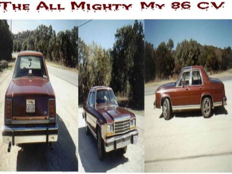 1986 Ford Crown Victoria LTD - This collage shows a red 1986 Ford Crown Victoria LTD from multiple angles, including rear, front, and side views.