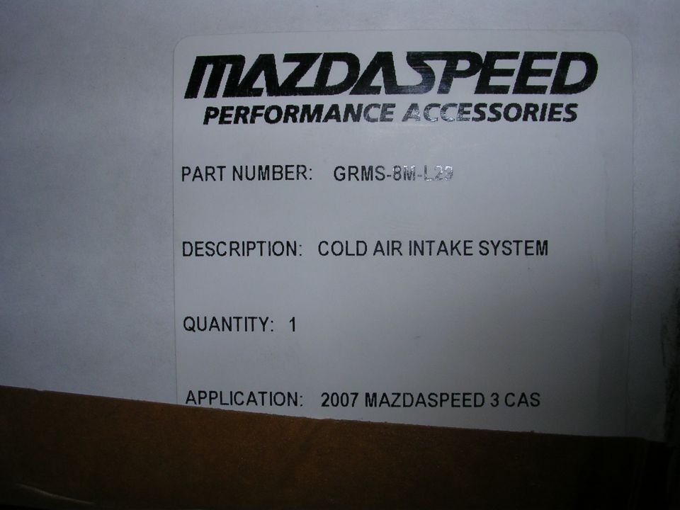 Box for a Mazdaspeed cold air intake system, part number GRMS-BM-L29, for a 2007 Mazdaspeed 3