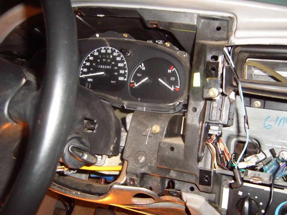 1997 Ford Ranger interior dashboard with exposed wiring and gauges