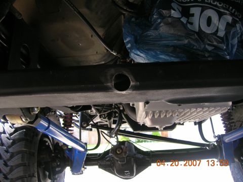 1996 Ford Bronco - Modded my crossmember for better shift cable routing.