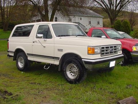 1988 Ford Bronco - A white 1988 Ford Bronco is parked on a grassy area next to a red vehicle.