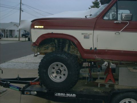 1986 Ford Bronco - This 1986 Ford Bronco is on a trailer, appearing to be modified or under repair.