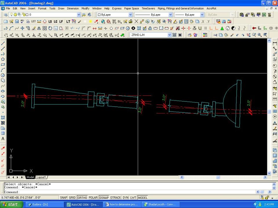 AutoCAD screenshot of a dimensioned driveshaft drawing with angle and diameter callouts