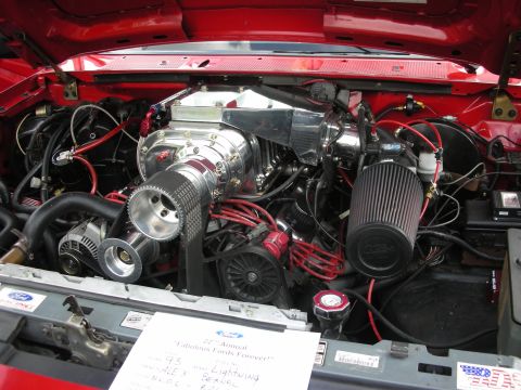 1992 Ford Crown Victoria - Engine bay photo showing a supercharged V8 with custom modifications.