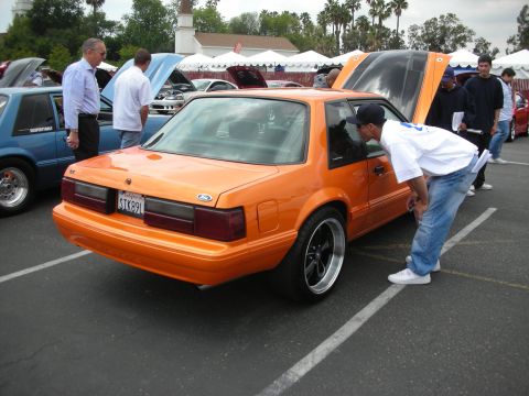 1992 Ford Crown Victoria - A group of people are gathered around cars at an outdoor car show.