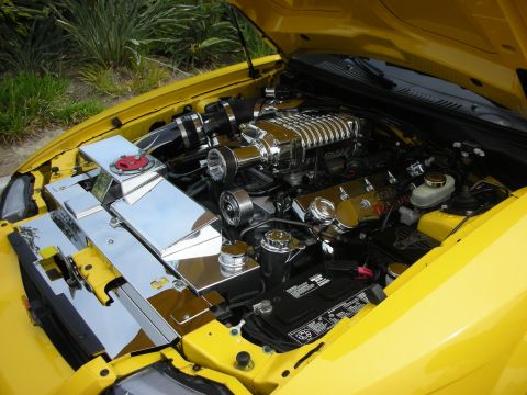 1992 Ford Crown Victoria - Customized engine bay with a prominent supercharger and polished components.